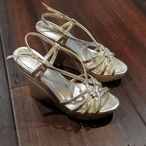 Charles David Gold Wedge Sandals size 8